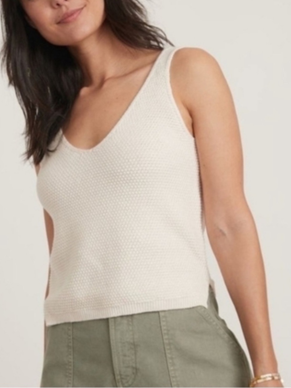 Marine Layer Finley Knit Tank Cream Textured XS Minimalist Capsule Cotton Top